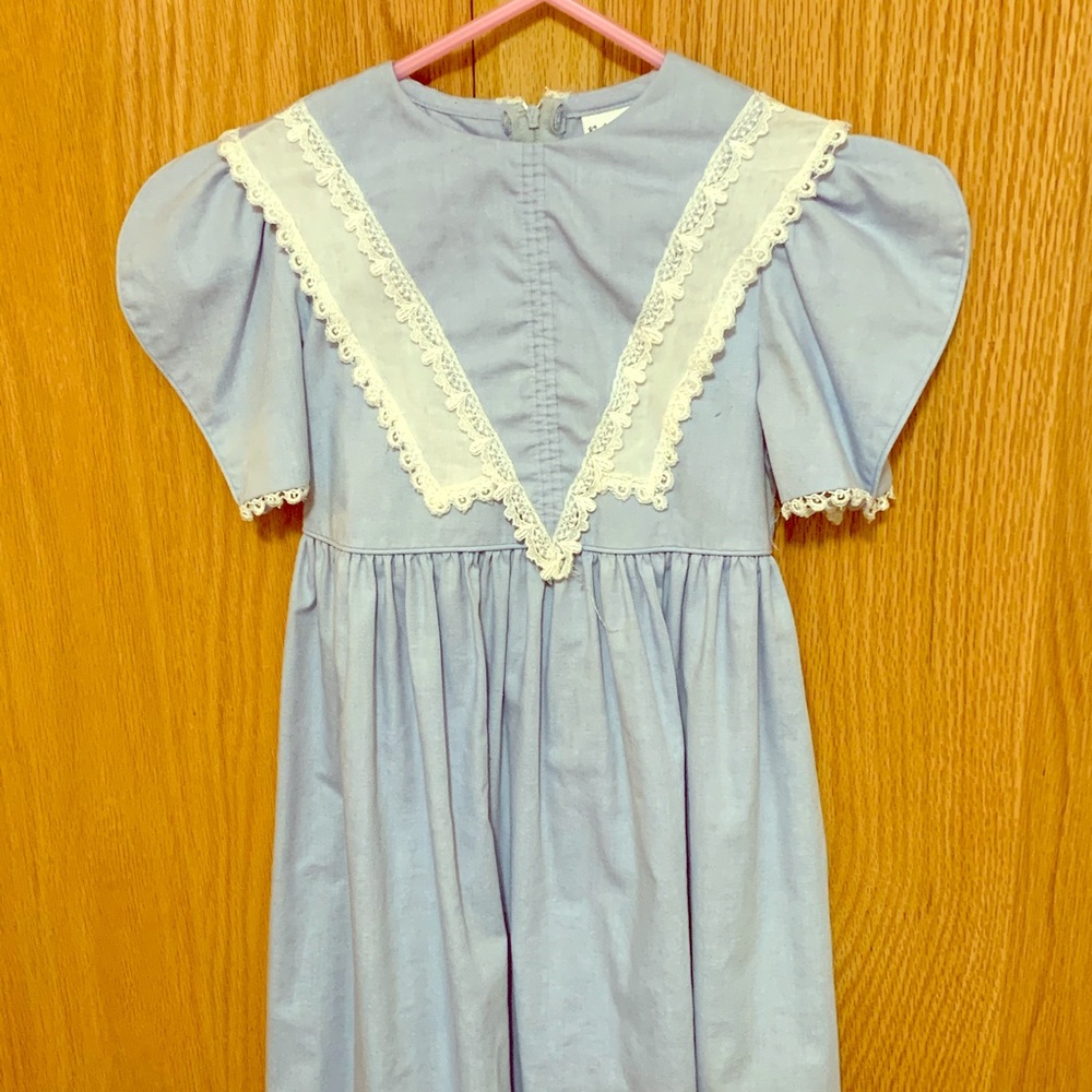 Blue cotton and lace trim dress